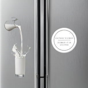 Black & White Bilingual Lactose Allergy Spanish Magnet