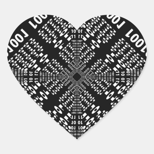 Black & White Binary Fractal Heart Sticker (Front)