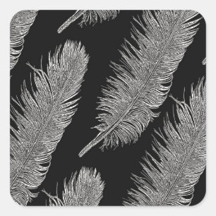 Black White Bird Feathers Square Sticker