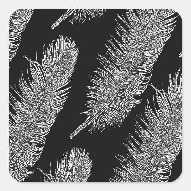 Black White Bird Feathers Square Sticker (Front)