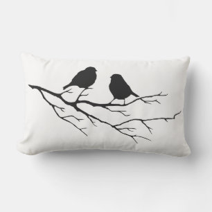 Black & White Bird on Branch Silhouette Outdoor Pillow