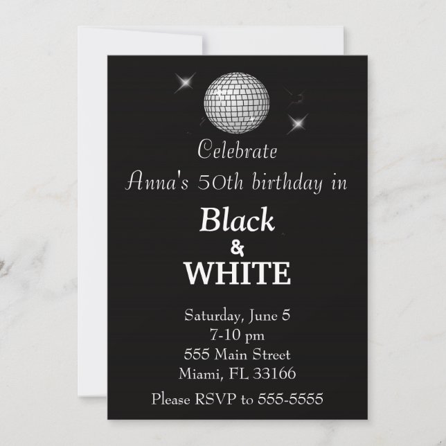 Black & White Birthday Party Invitation (Front)