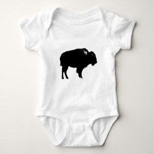 Black & White Bison Buffalo Silhouette Pop Art Baby Bodysuit
