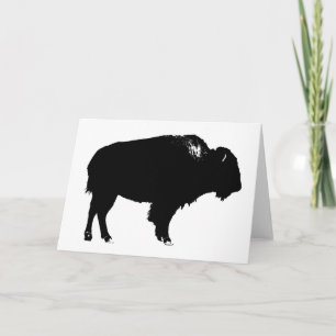 Black & White Bison Buffalo Silhouette Pop Art Card