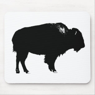 Black & White Bison Buffalo Silhouette Pop Art Mouse Pad
