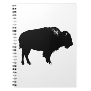 Black & White Bison Buffalo Silhouette Pop Art Notebook