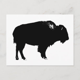 Black & White Bison Buffalo Silhouette Pop Art Postcard