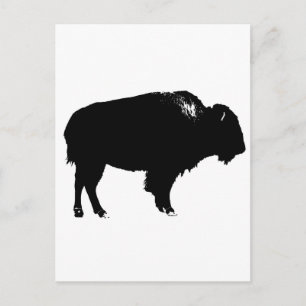 Black & White Bison Buffalo Silhouette Pop Art Postcard