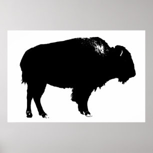 Black & White Bison Buffalo Silhouette Pop Art Poster
