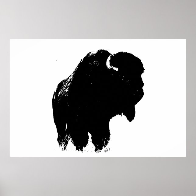 Black & White Bison Buffalo Silhouette Pop Art Poster (Front)