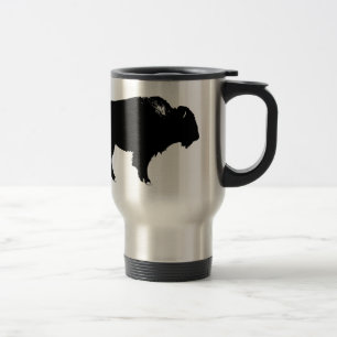 Black & White Bison Buffalo Silhouette Pop Art Travel Mug