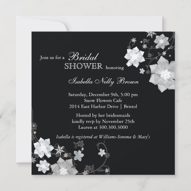 Black & White Bling Winter Bridal Shower Invitation (Front)