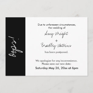 Black White Block Oops! Postponed Wedding Card