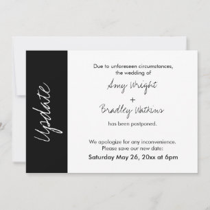 Black White Block Update Postponed Wedding Card