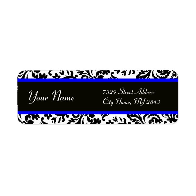 BLACK WHITE BLUE  ART NOUVEAU DAMASK (Front)