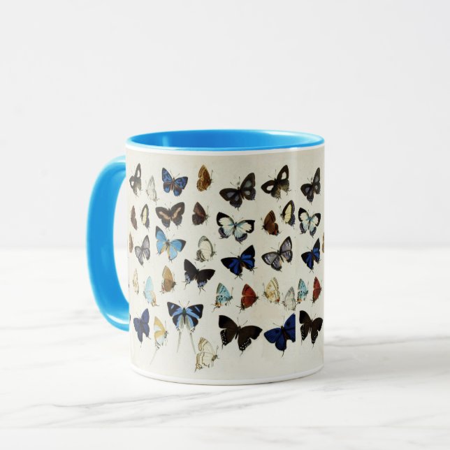 BLACK WHITE BLUE BUTTERFLIES Beauty Nature Lover Mug (Front Left)