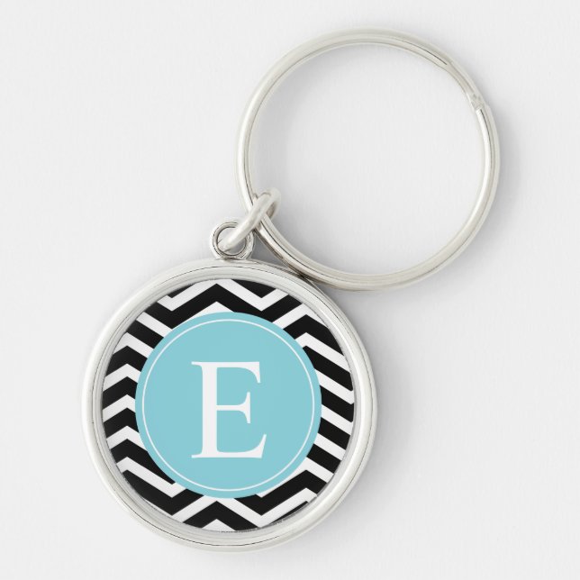 Black White Blue Chevron Custom Keychain (Front)