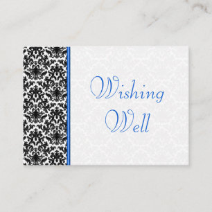 Black, White, Blue Damask Wedding Wishing Well Enclosure Card