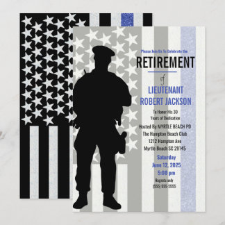 Black White Blue Flag Police Retirement Invitation