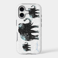 Black White & Blue Floral Elephants & Damasks