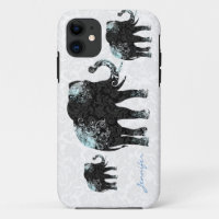 Black White & Blue Floral Elephants & Damasks