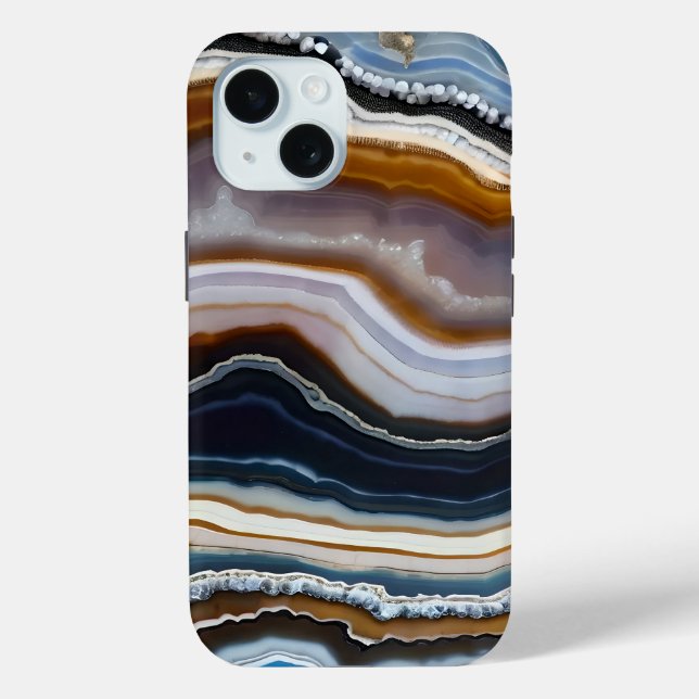 Black White Blue Grey Terracotta Agate Geode Case-Mate iPhone Case (Back)