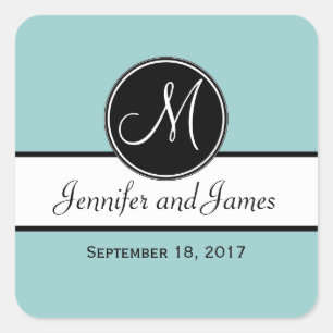 Black White Blue Monogram Wedding Favour Sticker