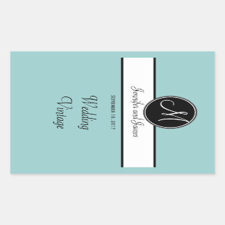 Black White Blue Monogram Wedding Wine Label