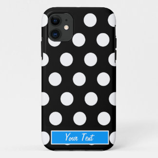 Black/White Blue Polka Dots - Personalize iPhone 11 Case