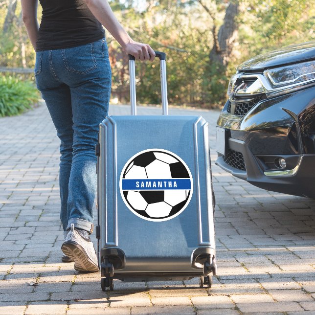 Black White & Blue Soccer Football Sports Monogram (Suitcase Insitu)