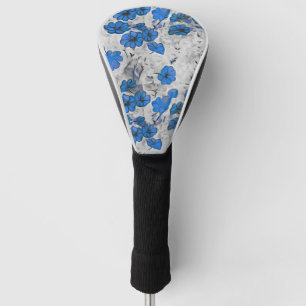 black white blue splash flowers  golf head cover
