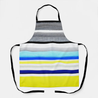 Black White Blue Yellow Abstract Stripes Apron
