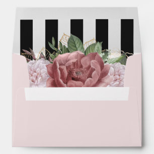 Black & White Blush Pink Floral Return Address 5x7 Envelope
