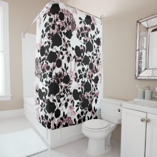 Black White Blush Pink Floral Toile Modern