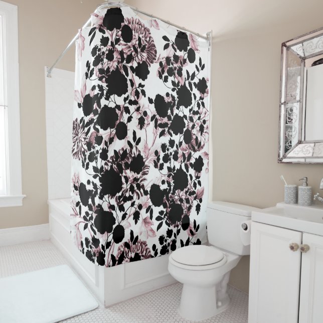 Black White Blush Pink Floral Toile Modern (In Situ)
