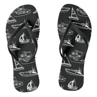 Black & White Boats Flip Flops