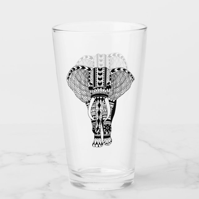 Black & White Bohemian Tribal Elephant Glass (Front)
