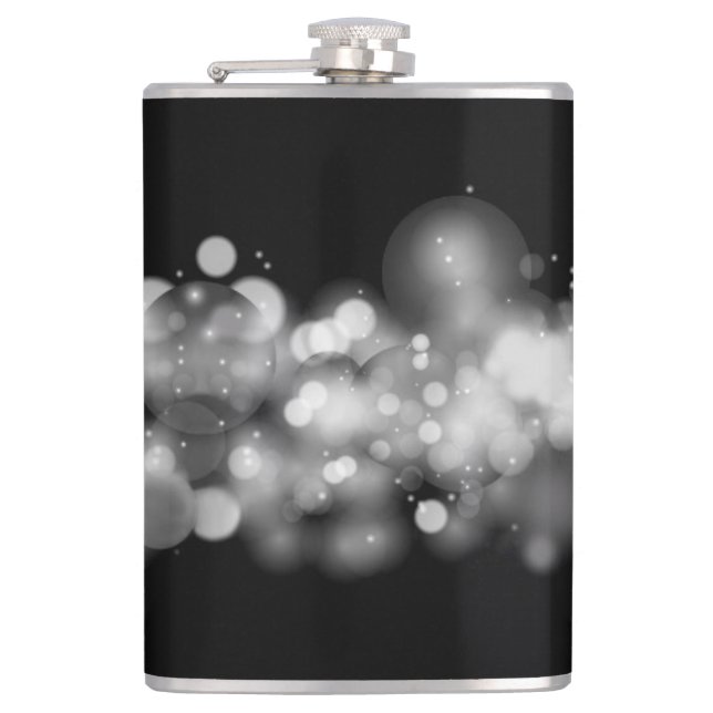 Black & White Bokeh Blurred Lights Flask (Front)