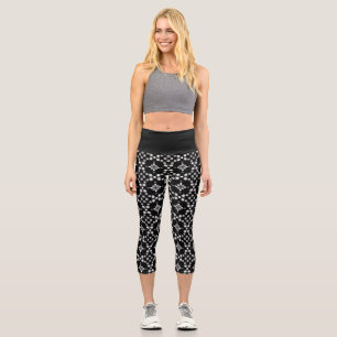 Black & White Bokeh Floral Capri Leggings