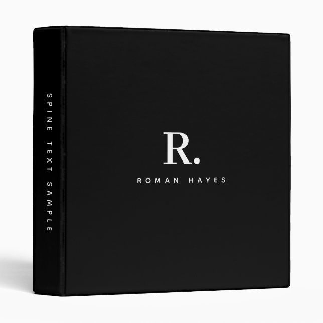 Black White Bold Dot Monogram Modern Minimalist Binder (Front/Spine)