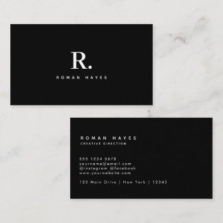 Black White Bold Dot Monogram Modern Minimalist Business Card