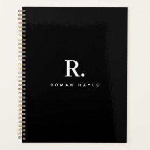 Black White Bold Dot Monogram Modern Minimalist Planner