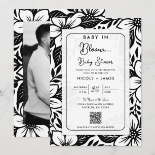 Black & White Bold Floral Bloom Baby Shower Invitation