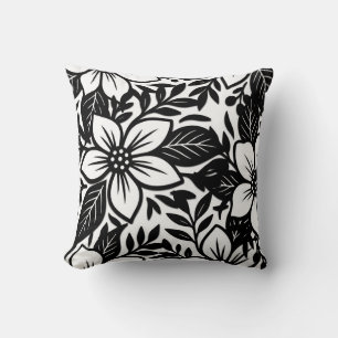 Black & White Bold Modern Floral Bloom  Throw Pillow