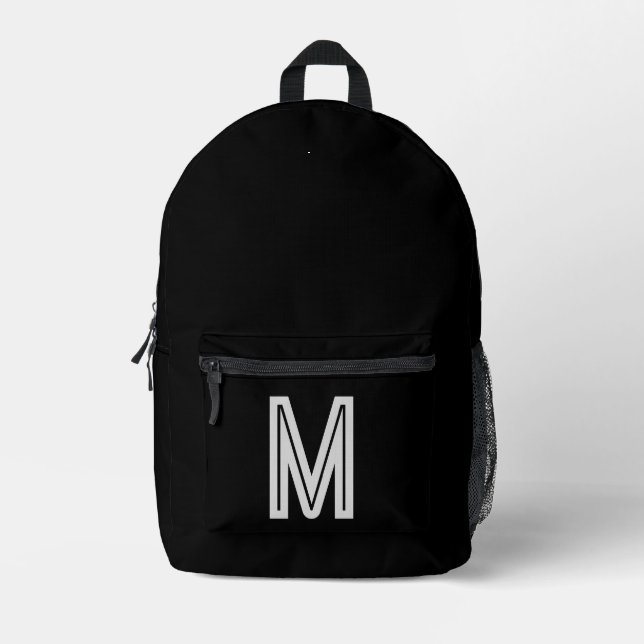  Black&white - bold monogram  Printed Backpack (Front)