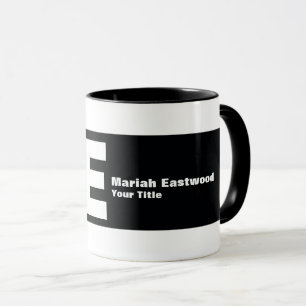 black white bold monogram promotional mug