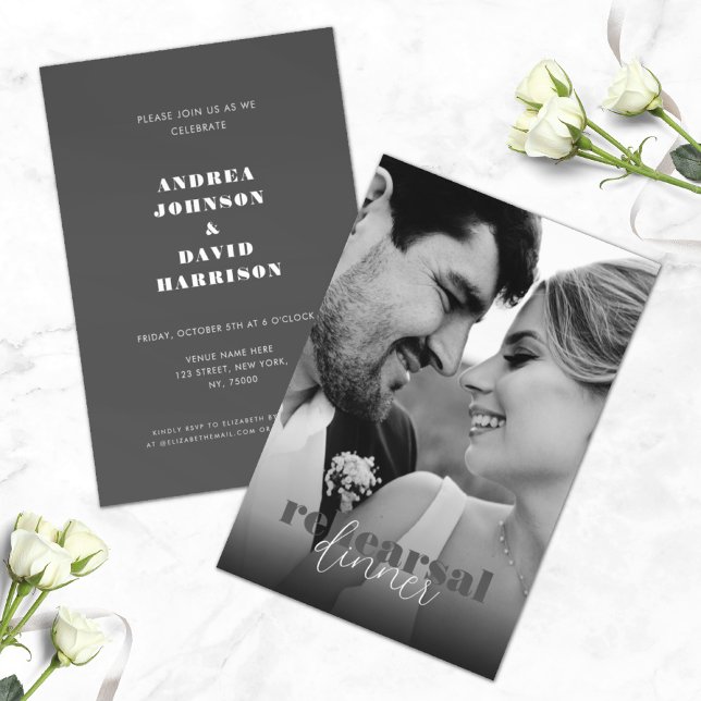 Black & White Bold Retro Script Rehearsal Dinner Invitation (Creator Uploaded)