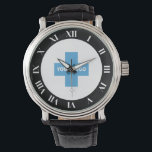 Black White Bold Roman Numerals Your Logo Watch<br><div class="desc">Personalized wrist watch with bold white roman numbers against a black border surrounding your logo.</div>