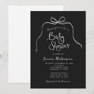 Black White Bold Simple Bow Baby Shower Invitation