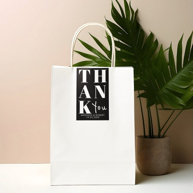 Black White Bold Simple Thank You Wedding Favour Sticker (Creator Uploaded)